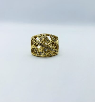 Anel chapa com zircônia banhado a ouro