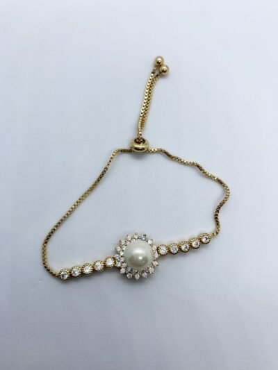 Pulseira com zircônia e pérola banhado no ouro