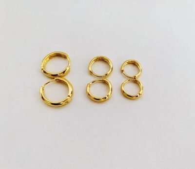 Trio de brinco argola pequena lisa banhada a ouro