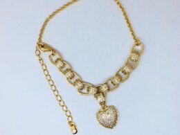 Pulseira elo coração com zircônia banhado a oura