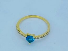 Anel ponto de luz azul banhado no ouro