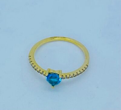 Anel ponto de luz azul banhado no ouro