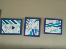 Quadrinhos de vitral com peixes 🐟