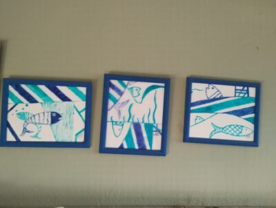 Quadrinhos de vitral com peixes 🐟