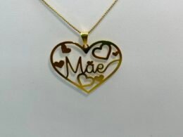 Colar personalizado coração mãe banhado no ouro