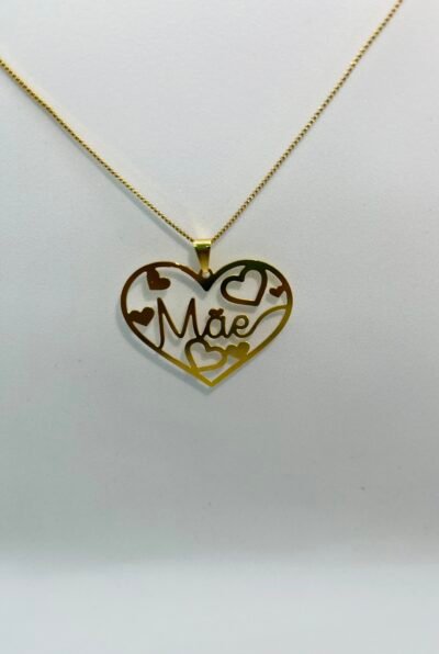 Colar personalizado coração mãe banhado no ouro