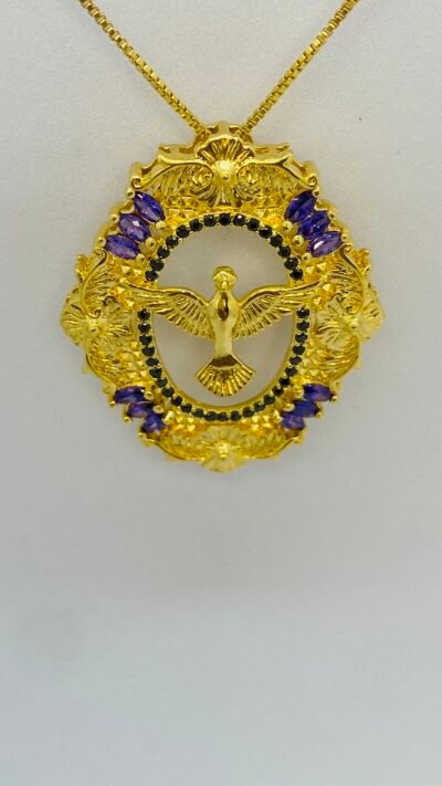 Colar Espírito Santo com zirconias banhado a ouro