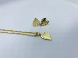 Conjunto colar e brinco coração banhado a ouro