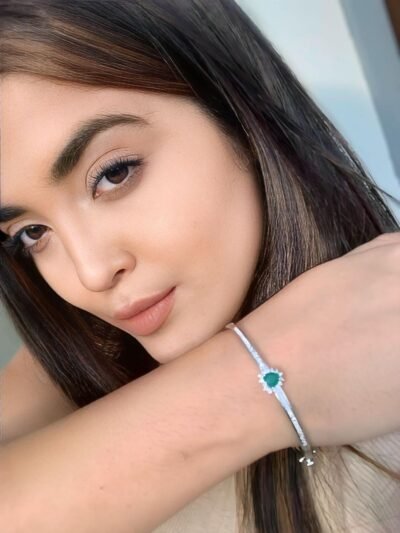 Bracelete ponto de luz verde banhado no prata