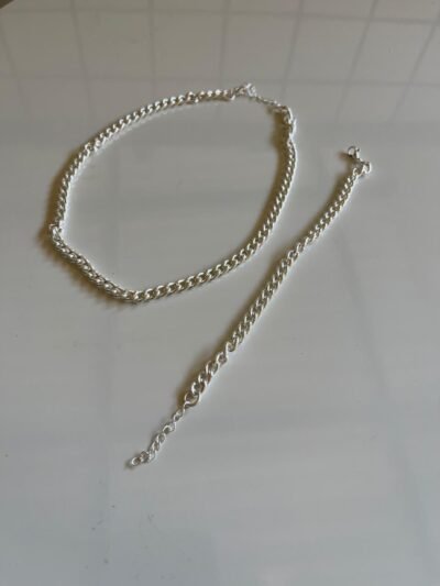 Colar e pulseira elo pequeno banho prata
