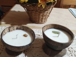 Velas de cera de côco cremosa na cumbuca