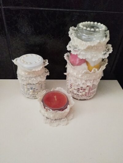 Kit Banheiro - porta algodão, porta cotonete e vela aromática - Imagem 5